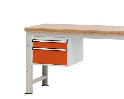 Manuflex Gehäuse-Unterbau PROFI, Nutzhöhe 300 mm mit 2 Schubfächern, für Werkbanktiefe 700 mm, Rotorange, ZB4581.2001