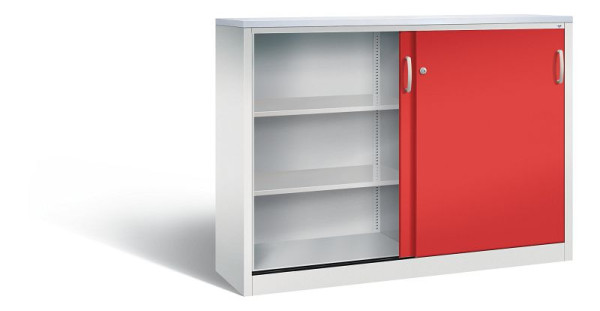 C+P Sideboard mit Schiebetüren Acurado, H1200xB1600xT400mm, Farbe: Lichtgrau / feuerrot, Bügelgriff, 3 OH, 2147-1200 S10312