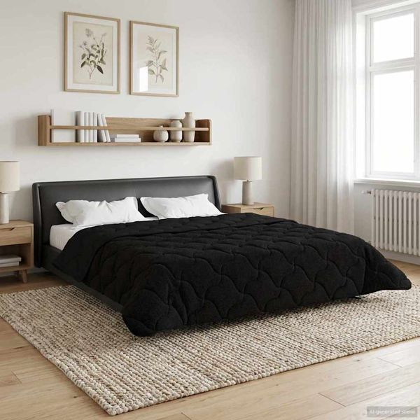 vidaXL Ganzjahresbettdecke Gepolstert Schwarz 220 x 240 cm, 42026262