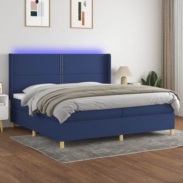 vidaXL Boxspringbett mit Matratze & LED Blau 200x200 cm Stoff, 3138827