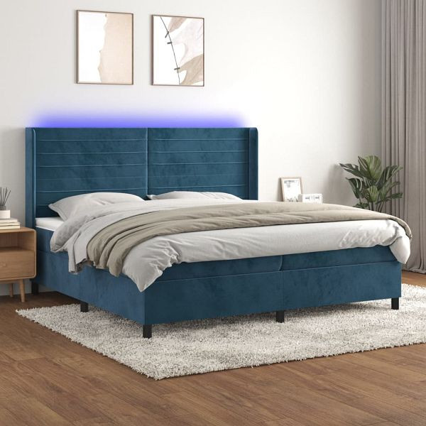 vidaXL Boxspringbett mit Matratze & LED Dunkelblau 200x200 cm Samt, 3139647