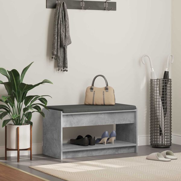 vidaXL Flurbank mit Kissen mit Regal Betongrau 83 x 38 x 45 cm, 891579