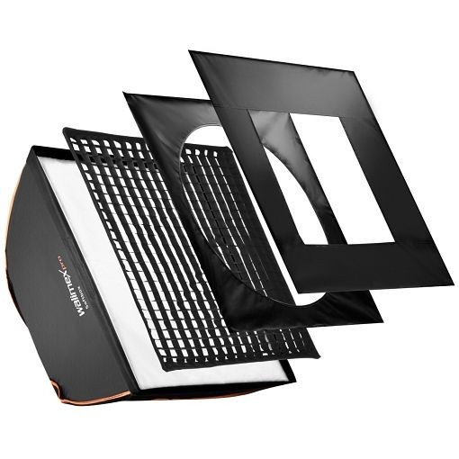 Walimex pro Softbox PLUS Orange Line 90x90, mit Grid und zwei Masken, inkl. Front- und Zwischendiffusor sowie Transporttasche, 1018800