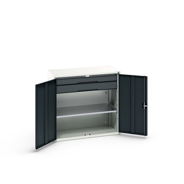 bott verso Flügeltürschrank mit Schubladen, mit 1 Fachboden und 2 Schubladen, BxTxH: 1050 x 550 x 1000 mm, Lichtgrau / Anthrazitgrau, 16926553.19