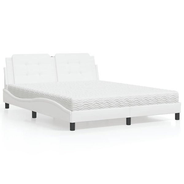 vidaXL Bett mit Matratze Weiß 160x200 cm Kunstleder, 3208874