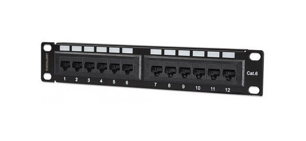 INTELLINET 10" 12-Port Cat6 Patchpanel, UTP, 10", 1 HE, schwarz, 720748