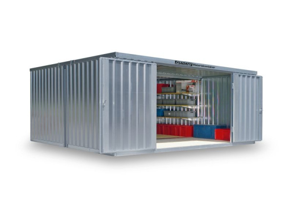 FLADAFI Materialcontainer-Kombination MC 1540, verzinkt, inkl. Montage, Holzfußboden, Doppelflügeltür symmetrisch auf der 5 m Seite, F15400301-F905-F1541