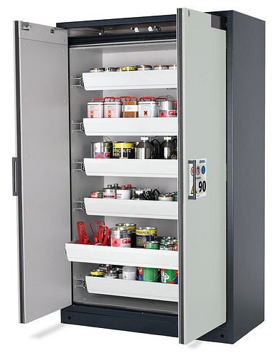 asecos Feuerbeständiger Gefahrstoffschrank Select W-126, 6 Auszugswannen, Türen grau, 201052