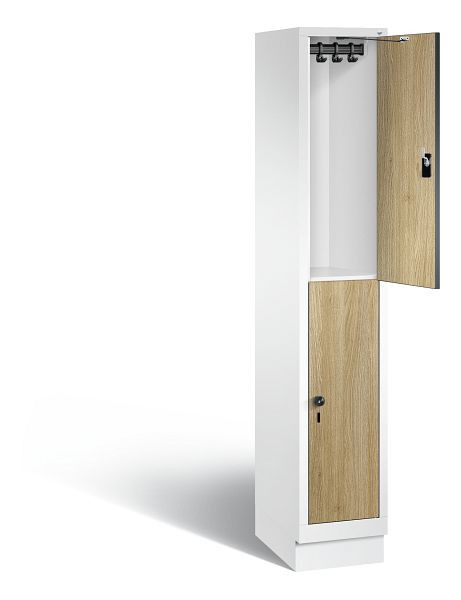 C+P Spind doppelstöckig Evolo, H1800xB320xT500mm, Farbe: Verkehrsweiß / Dekor Eiche Sereno, 48320-10 S10117