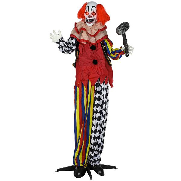 Outsunny Grusel-Clown, Halloween-Animatronik, 173 cm, leuchtende Augen, Geräusch-Aktivierung, bewegliche Arme und Kopf, 84J-102V00RD