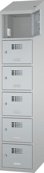 Eurobox Garderobenspind, 1 Abteil 6 Fächer, mit Steckdose, 400 mm, 1200-040106