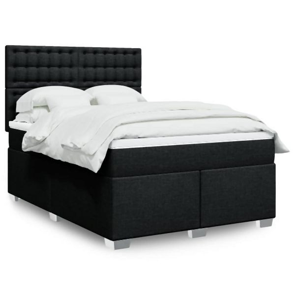 vidaXL Boxspringbett mit Matratze Schwarz 140x200 cm Stoff, 3292827