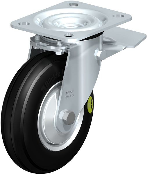 Blickle L-VW 125R-ST-FA Stahlblech-Lenkrolle, mittelschwere Ausführung, mit Anschraubplatte & Feststeller, Weichgummi, Schwarz, 749555