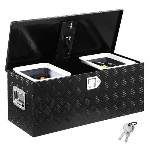 VEVOR Aluminium-Werkzeugkasten für Ladefläche, Schwarz (899 x 370 x 370 mm), mit Griff & Regal, Aufbewahrung für Anhänger, LCZXGJX35414XJ243001V0