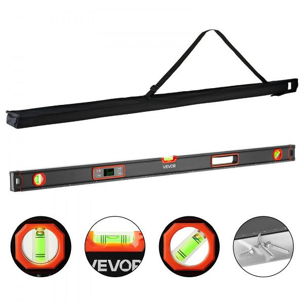 VEVOR Digitale Wasserwaage mit LCD, 120 cm, 3 Libellen 90°/45°/0°, Magnete, IP54, 2 Batterien, 360° für Baustellen, SXSPC48INCH08JS45001V9