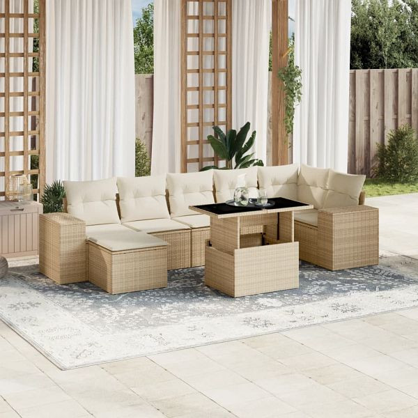 vidaXL 8-teilig Garten-Sofagarnitur mit Kissen Beige Poly Rattan, 3269318