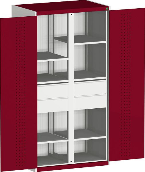 bott cubio Flügeltürschrank bestückt Trennwand, 4 Schubladen, 6 Fachböden BxTxH: 1050 x 650 x 2000 mm, RAL 7035/3004, 40021209.24V