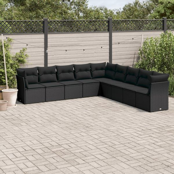 vidaXL 9-teilig Garten-Sofagarnitur mit Kissen Schwarz Poly Rattan, 3249614