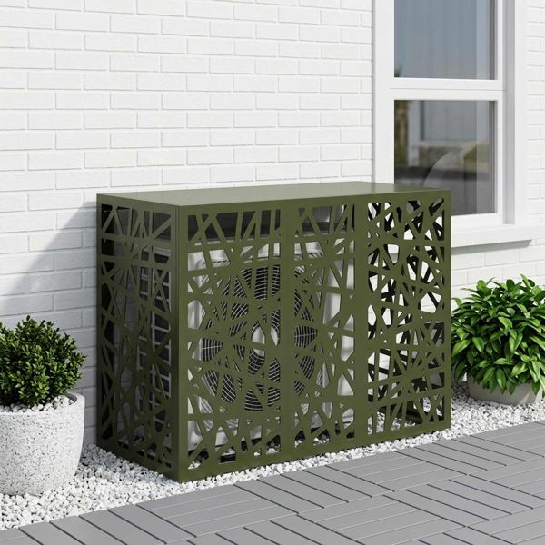 vidaXL Klimaanlagenabdeckung Olivgrün 110 x 50 x 80 cm Stahl, 8014167