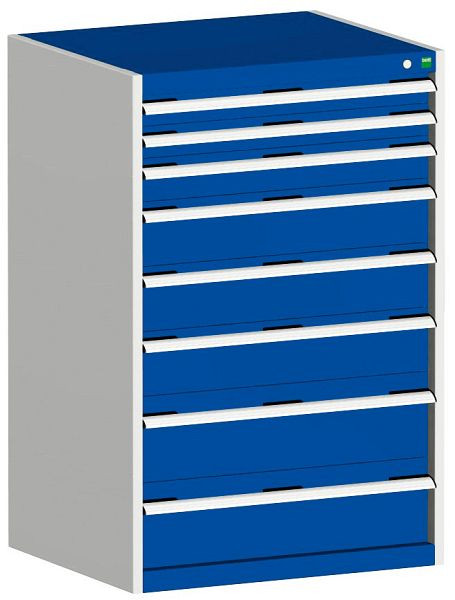 bott cubio Schubladenschrank bestückt mit 8 Schwerlastschubladen BxTxH: 800 x 650 x 1200 mm, RAL 7035/5010, 40020062.11V