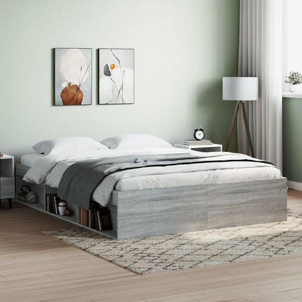 vidaXL Bettgestell Grau Sonoma 140x190 cm, Material des Bettgestells: Holzwerkstoff, massives Kiefernholz, 3203906