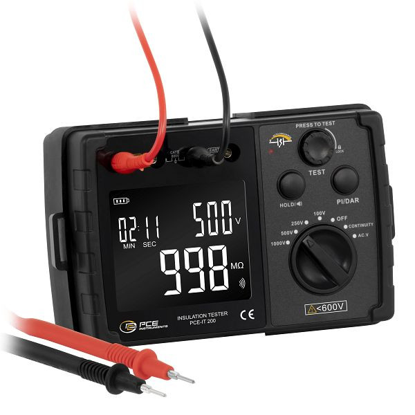 PCE Instruments Isolationstester, Messfunktionen HOLD, PI, DAR, PCE-IT 200