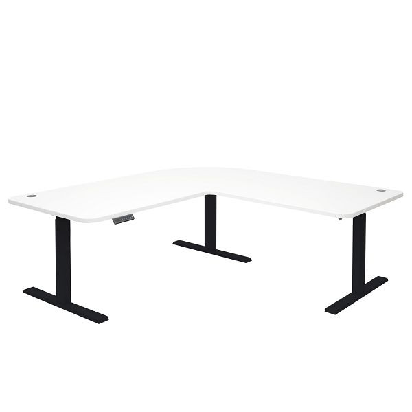Mendler Eck-Schreibtisch HWC-D40, Computertisch elektrisch höhenverstellbar 178x178cm 84kg MVG, weiß, schwarz, 62775+62773