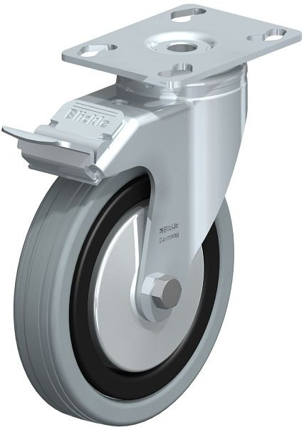 Blickle LKPA-VPA 125G-FI-FA Apparate-Lenkrolle mit Anschraubplatte & Feststeller, Vollgummi, Grau, 300582