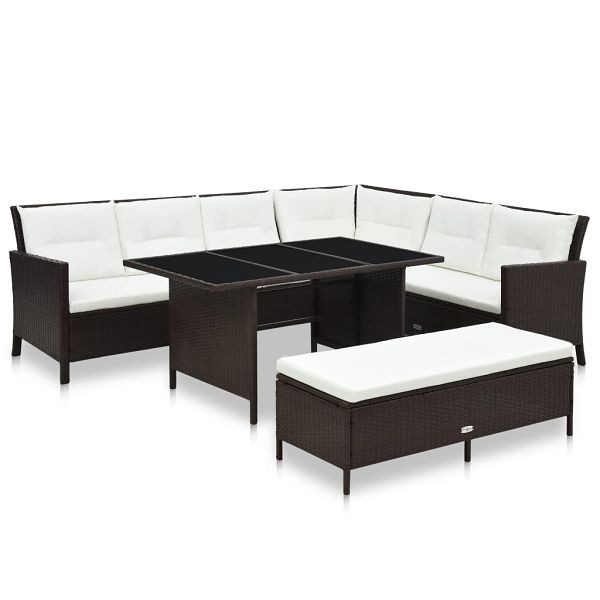 vidaXL 3-teilig Garten-Lounge-Set mit Auflagen Poly Rattan Braun, 48153