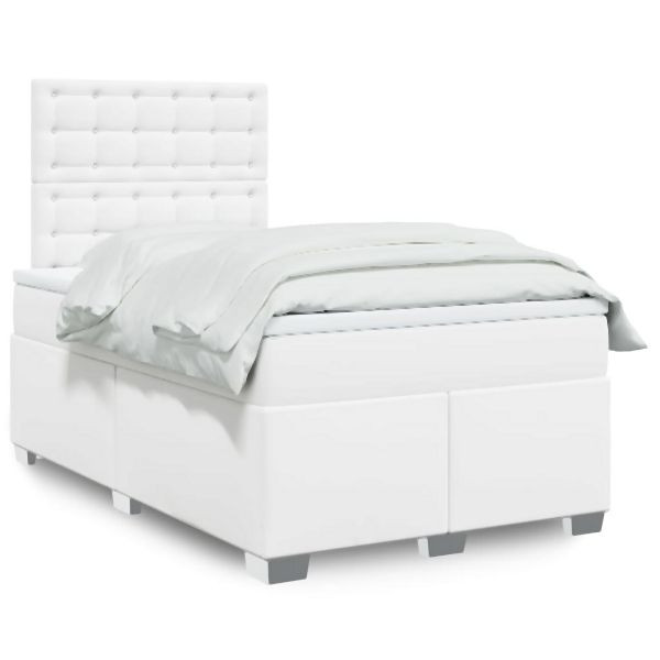 vidaXL Boxspringbett mit Matratze Weiß 120x190 cm Kunstleder, 3293013