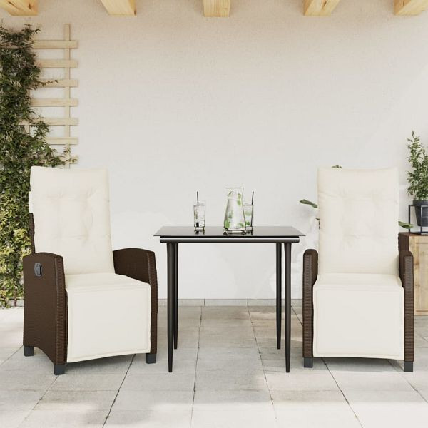 vidaXL 3-tlg. Garten-Essgruppe mit Kissen Braun Poly Rattan, 3212974