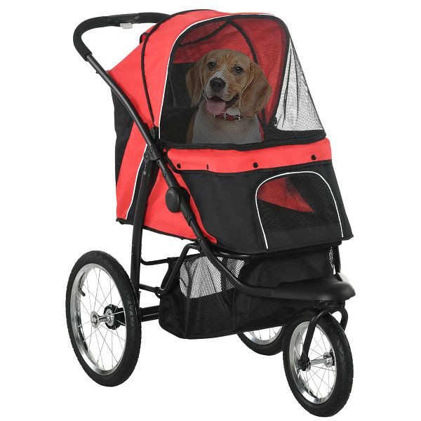 PawHut Hundewagen, klappbar, Sonnenschutz, Netzfenster, Ablagekorb, Rot, 111 x 58 x 107 cm, D00-164V00RD
