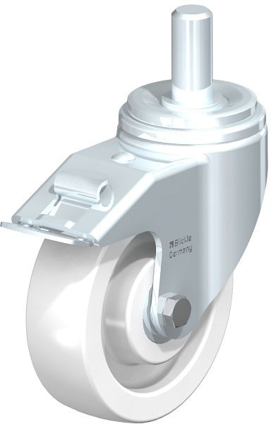 Blickle LHZ-SPO 160K-FI Stahlblech-Lenkrolle, Schwerlast-Ausführung, mit Zapfen & Feststeller, Polyamid, Weiß, 754672