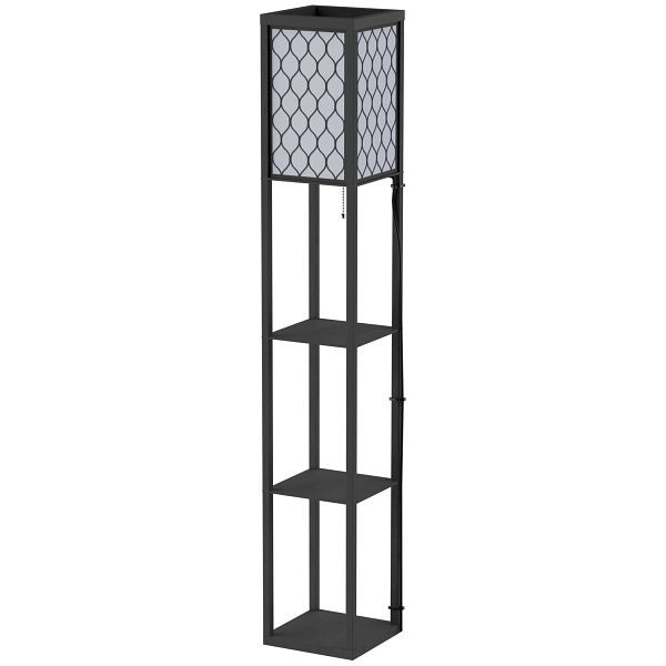 HOMCOM Stehlampe Wohnzimmer mit Regal, Stehleuchte Standleuchte mit E27 Fassung für Wohnzimmer Schlafzimmer, exkl. Glühbirne, 833-622