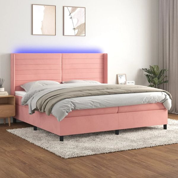 vidaXL Boxspringbett mit Matratze & LED Rosa 200x200 cm Samt, 3139648