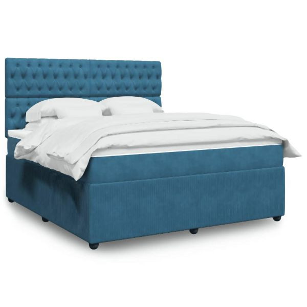 vidaXL Boxspringbett mit Matratze Blau 180x200 cm Samt, 3294716