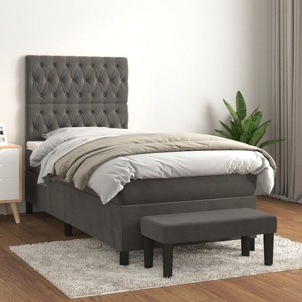 vidaXL Boxspringbett mit Matratze Dunkelgrau 90x190 cm Samt, 3137996