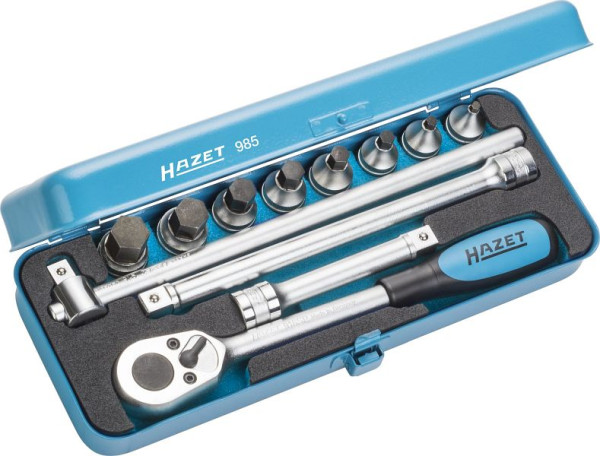 Hazet Schraubendreher-Steckschlüsseleinsatz Satz, Vierkant hohl 12,5 mm (1/2 Zoll), Innen-Sechskant Profil, Anzahl Werkzeuge: 12, 985