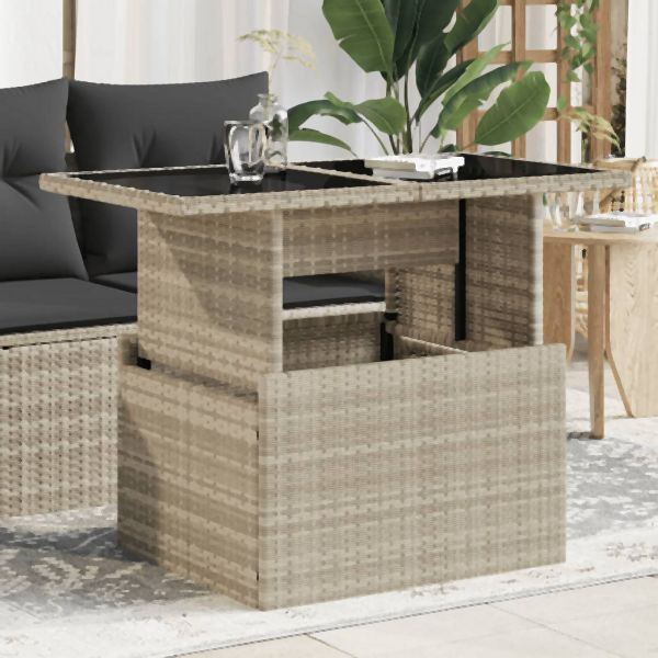 vidaXL Gartentisch mit Glasplatte Hellgrau 100x55x73 cm Poly Rattan, 366183