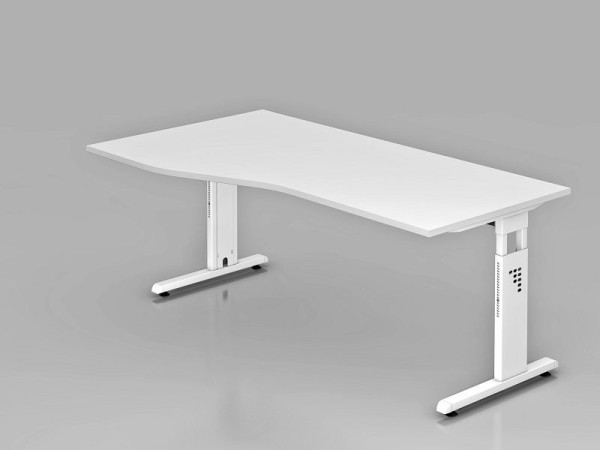 Hammerbacher Schreibtisch C-Fuß 180x100/80cm Weiß/Weiß, Arbeitshöhe 65-85 cm, VOS18/W/W
