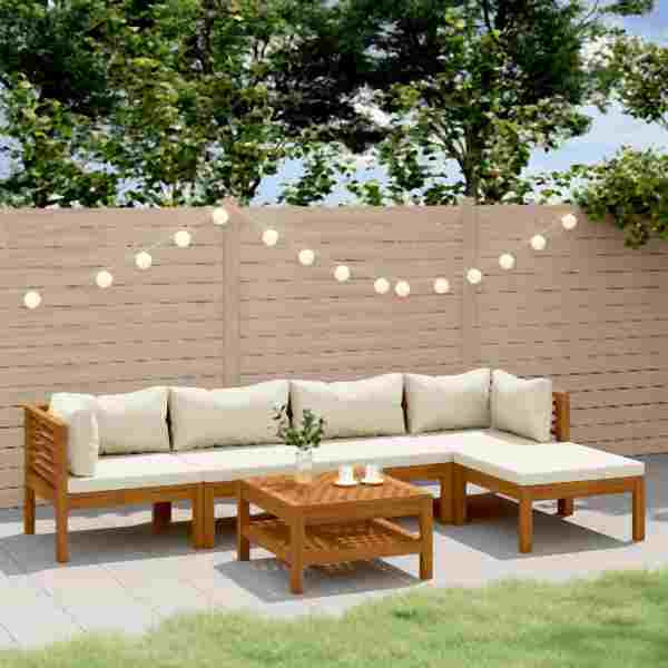 vidaXL 6-tlg. Garten-Lounge-Set mit Creme Kissen Massivholz Akazie, 3086929