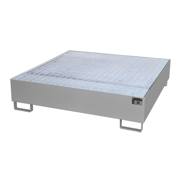 STEIN HGS Auffangwanne AW, für 200-l Fässer oder IBC 1000 Liter, 450 Liter, RAL 7005 mausgrau, Gesamthöhe 355 mm, lackiert, 4 x 200 Liter Fass, 79185.0029