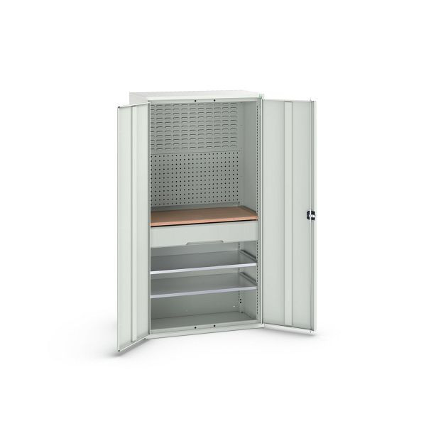 bott verso Flügeltürschrank mit 1 Schublade, mit 2 Fachböden und Rückwand, BxTxH: 1050 x550 x 2000 mm, Lichtgrau / Lichtgrau, 16926570.16