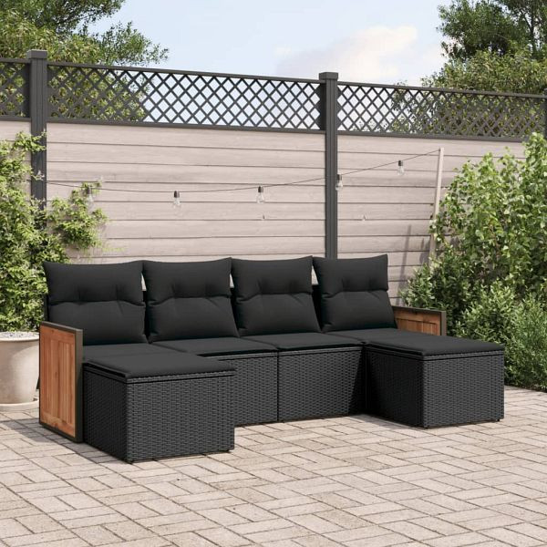 vidaXL 6-teilig Garten-Sofagarnitur mit Kissen Schwarz Poly Rattan, 3227896