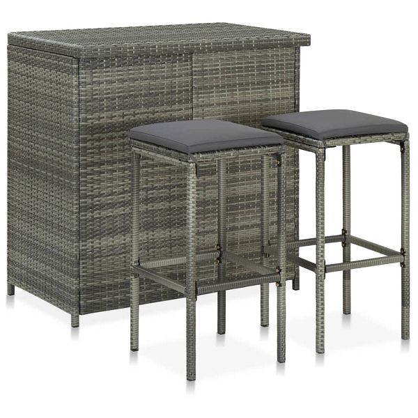 vidaXL 3-tlg. Bar Set Poly Rattan Grau, Kissen Anthrazit, 313472
