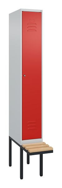 C+P Umkleidespind Classic PLUS, 2120x300x815mm, 7035/3020, Zylinderschloss, Buche-Sitzleisten, 3 Doppel-Haken, 0800407-10 S10065