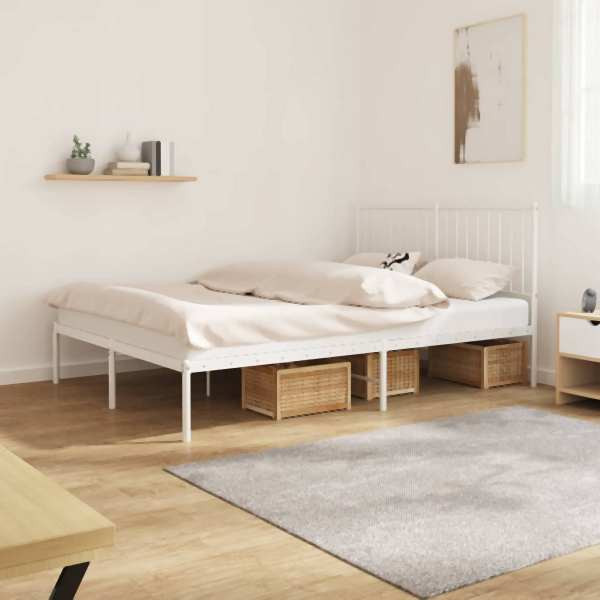 vidaXL Bettgestell mit Kopfteil Metall Weiß 140x200 cm, 350932
