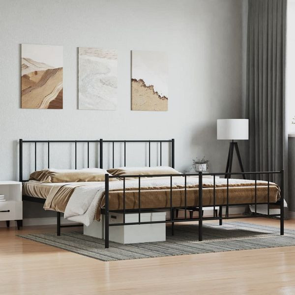vidaXL Bettgestell mit Kopf- und Fußteil Metall Schwarz 180x200 cm, 352502