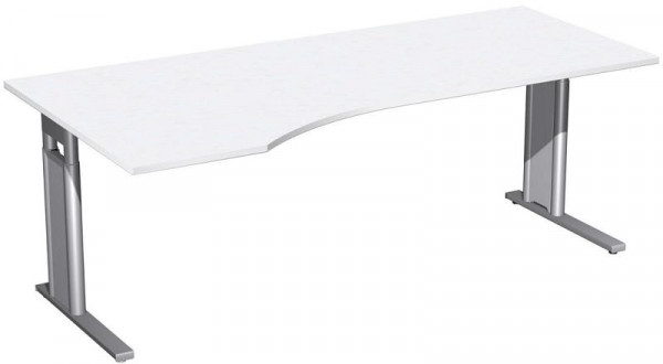 geramöbel PC-Schreibtisch links höhenverstellbar, C Fuß Blende optional, 2000x1000x680-820, Weiß/Silber, N-647314-WS