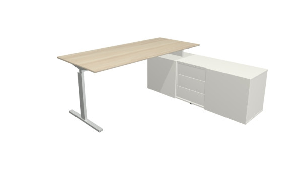 Kerkmann Komplettarbeitsplatz Form 2, Schreibtisch 180 x 80 cm x 74 cm, Sideboard 160 x 50 x 58 cm, Ahorn, 11026250